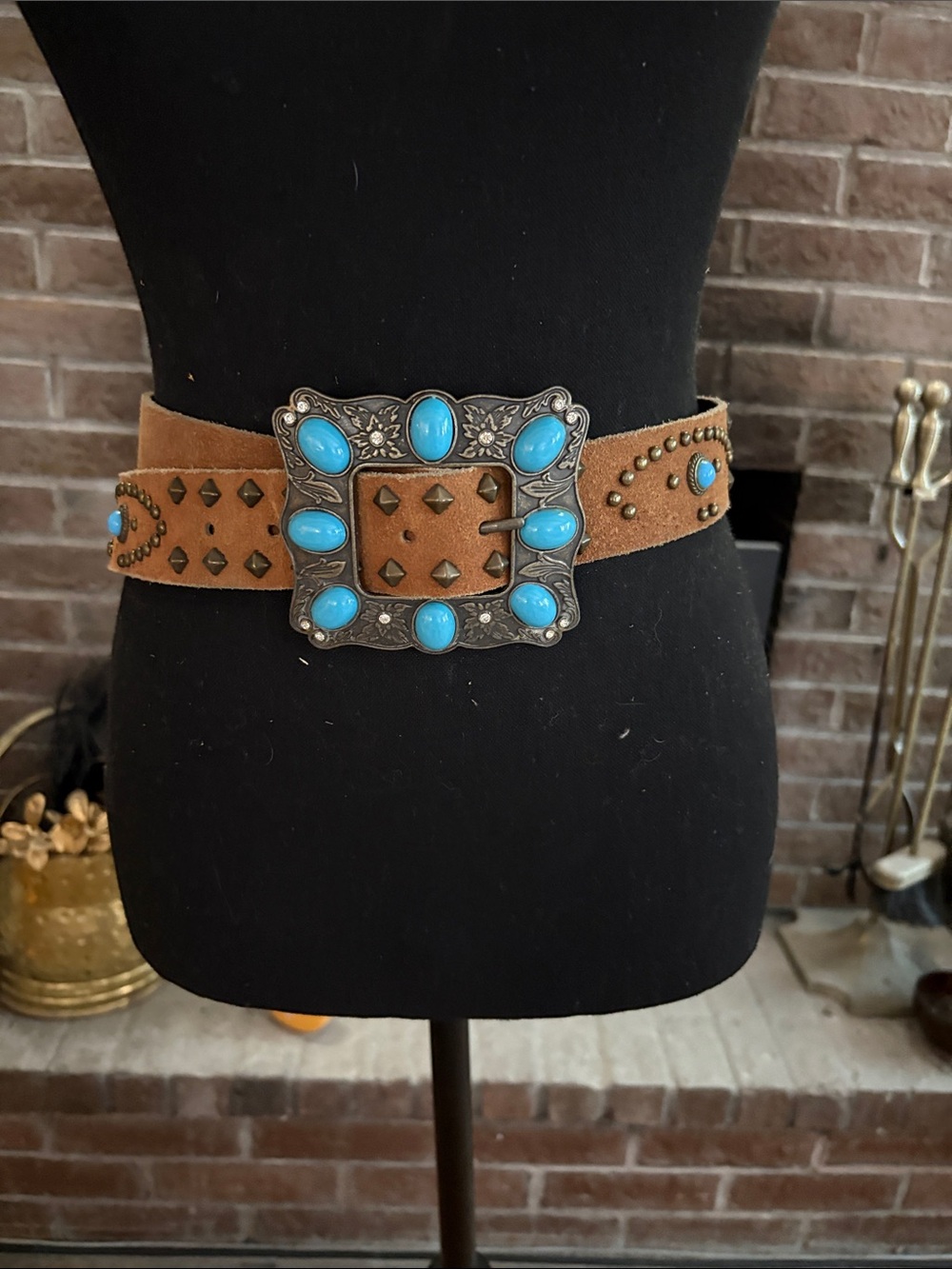 Aldo Brown Suede Belt with Turquoise Accents